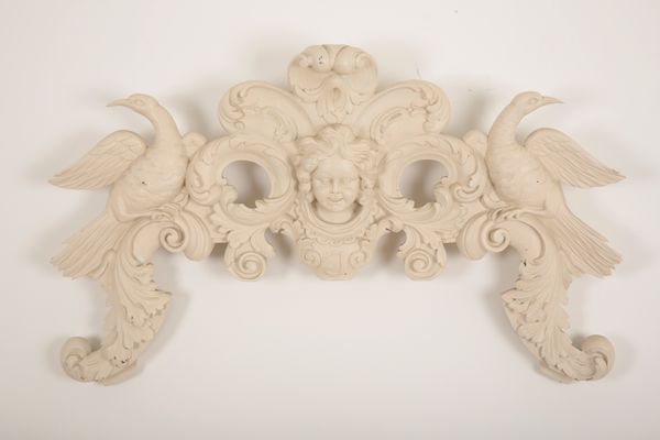 A CARVED WOOD ARCHITECTURAL PEDIMENT