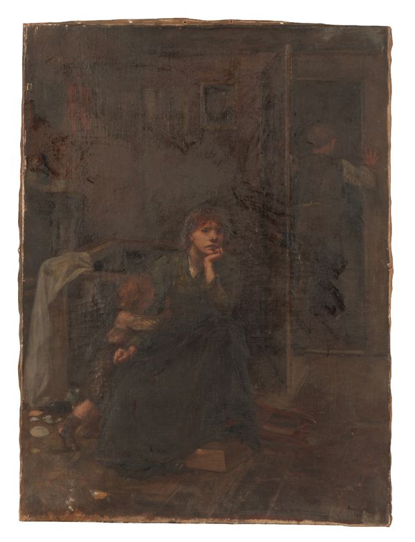 DOROTHY TENNANT, LADY STANLEY (1855-1926) A forlorn looking mother in an upturned interior