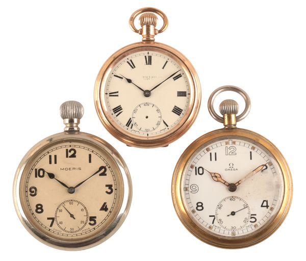 OMEGA: A GOLD-PLATED OPEN FACE POCKET WATCH
