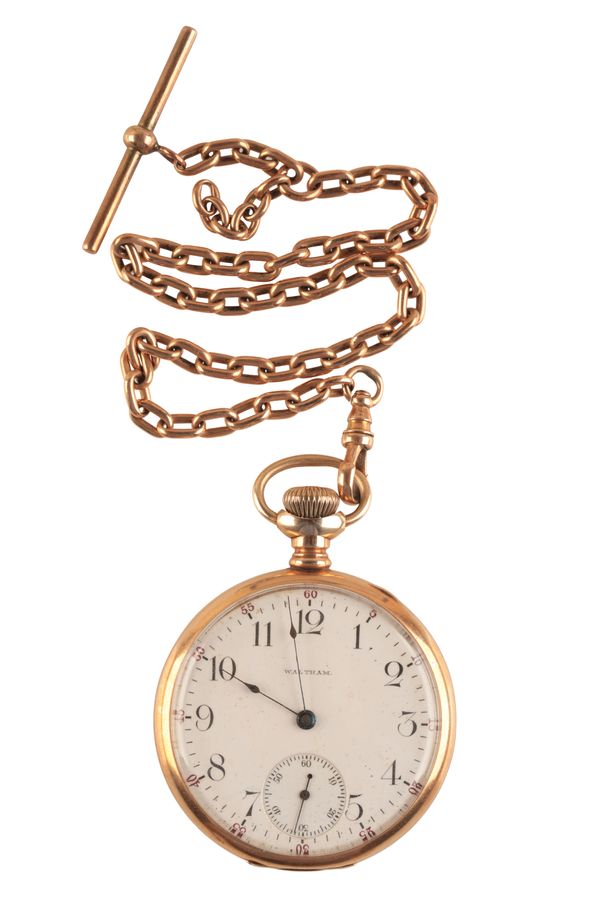WALTHAM: A 14CT GOLD OPEN FACE POCKET WATCH