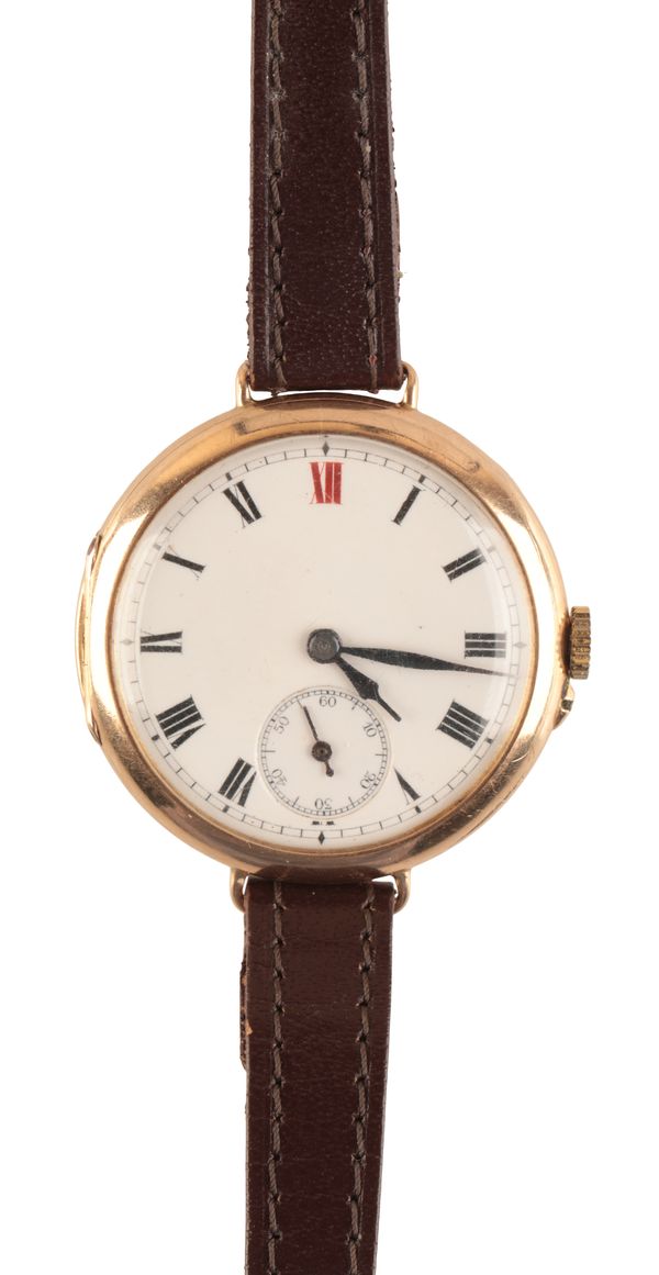 A 9CT GOLD TRENCH WATCH
