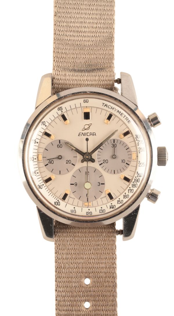 ENICAR: A CHRONOGRAPH STAINLESS STEEL WRISTWATCH