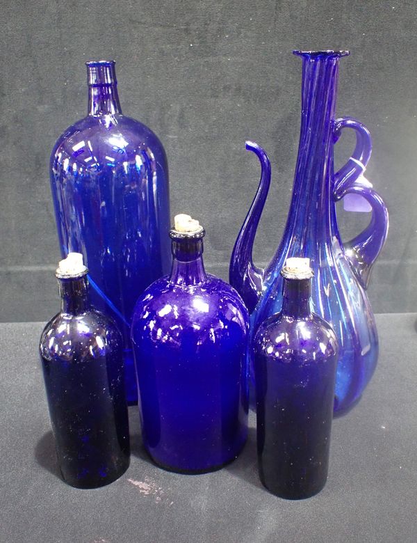 TALL BLUE GLASS TURKISH STYLE GLASS EWER