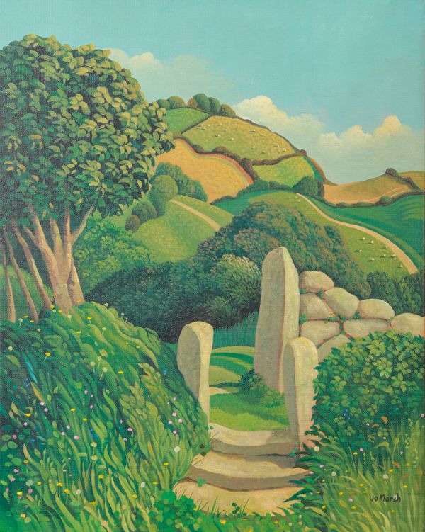 *JO MARCH (B.1962) Landscape with stone steps and gate