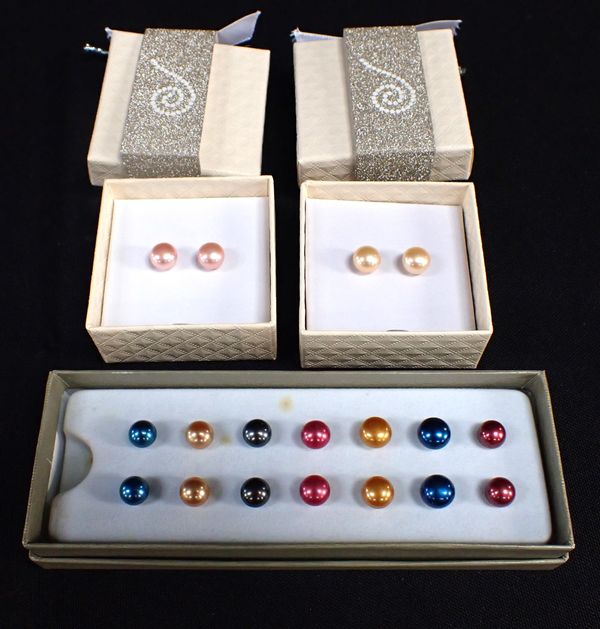 A GROUP LOT OF HONORA CULTURED PEARL STUD EARRINGS