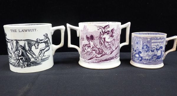 THREE 19TH CENTURY POTTERY MUGS