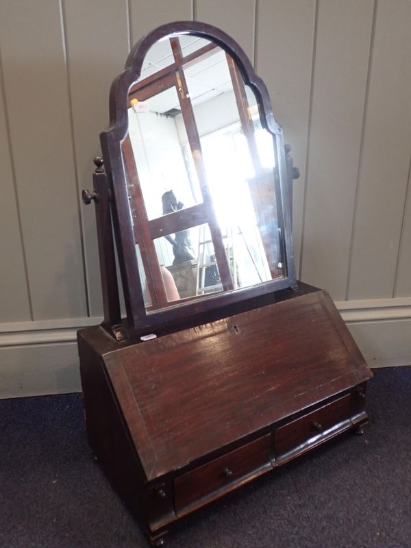 A GEORGE II STYLE MAHOGANY BUREAU DRESSING MIRROR