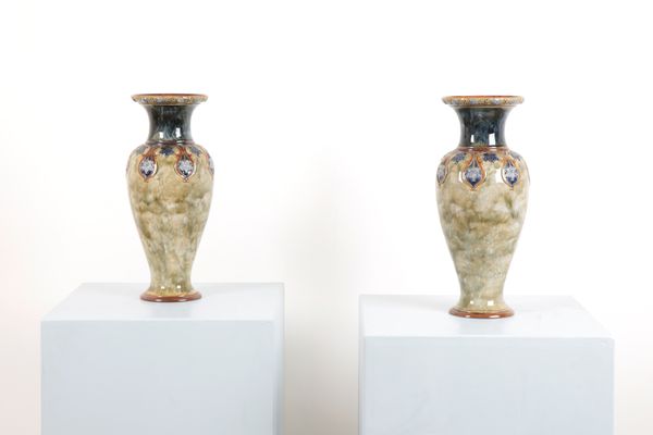 ROYAL DOULTON: A PAIR OF LARGE STONEWARE ART NOUVEAU VASES