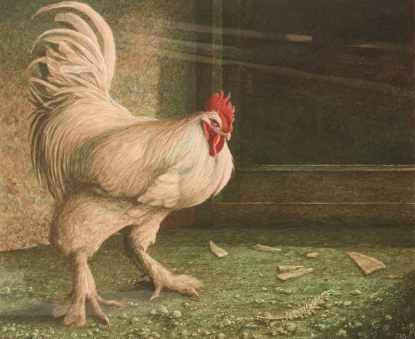 *JAMES LYNCH (B.1956) A cockerel in a barn