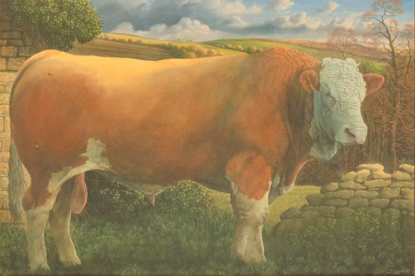 *JAMES LYNCH (B.1956) A bull in a landscape