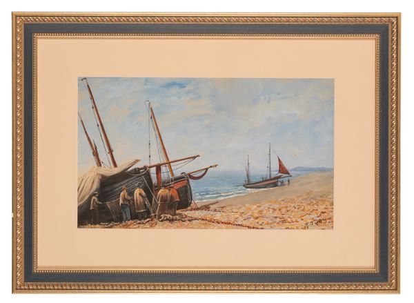 REGINALD BADHAM LODGE (1853-1937) Fishing boats at Eastbourne