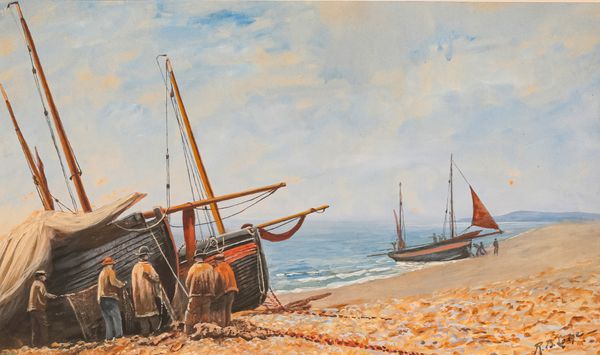 REGINALD BADHAM LODGE (1853-1937) Fishing boats at Eastbourne