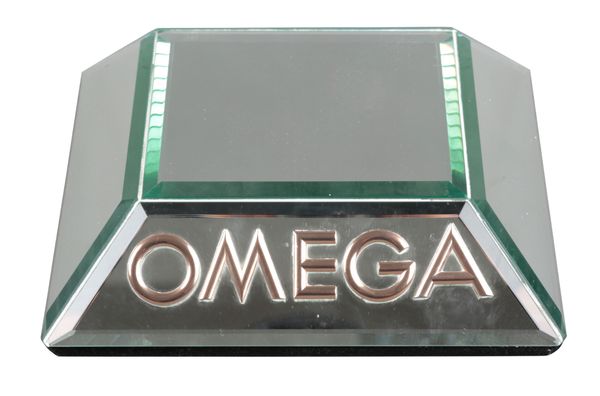 AN OMEGA VINTAGE ADVERTISING MIRROR SHOP DISPLAY STAND