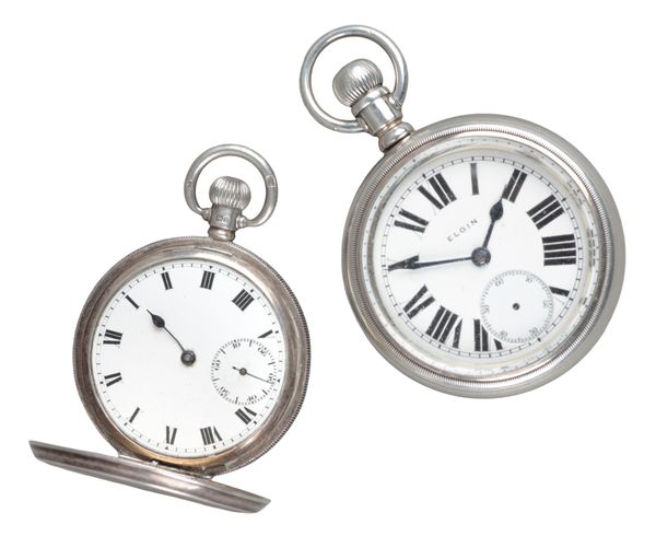 ELGIN: A SILVER OPEN FACE POCKET WATCH