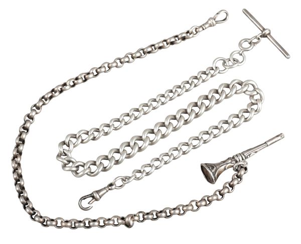 A SILVER CHAIN-LINK POCKET WATCH CHAIN