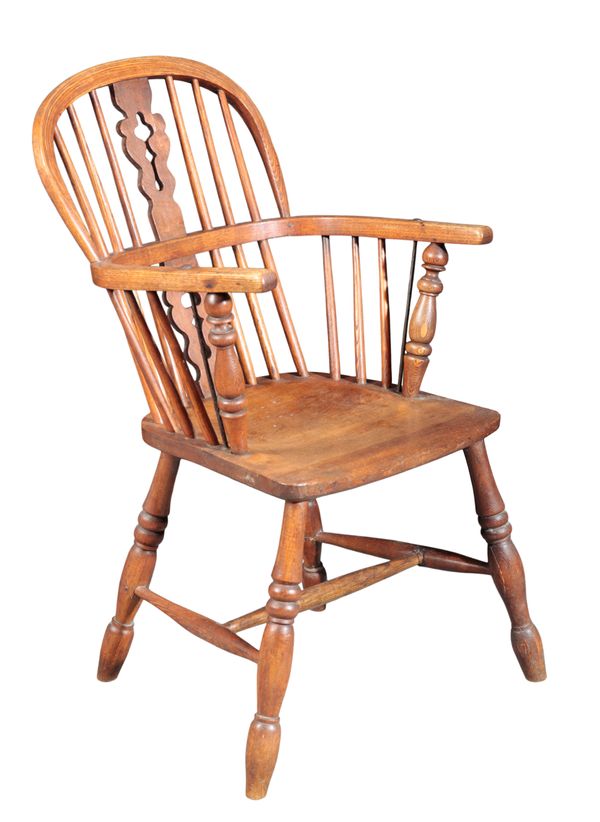 AN ELM WINDSOR ARMCHAIR