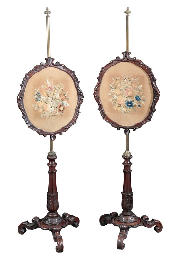 A PAIR OF VICTORIAN ROSEWOOD POLE SCREENS