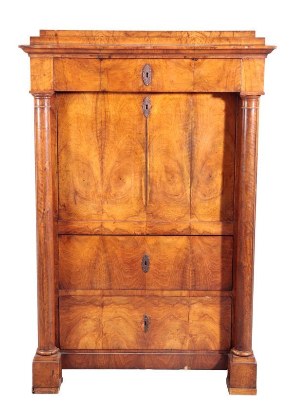A CONTINENTAL WALNUT SECRETAIRE A ABBATANT