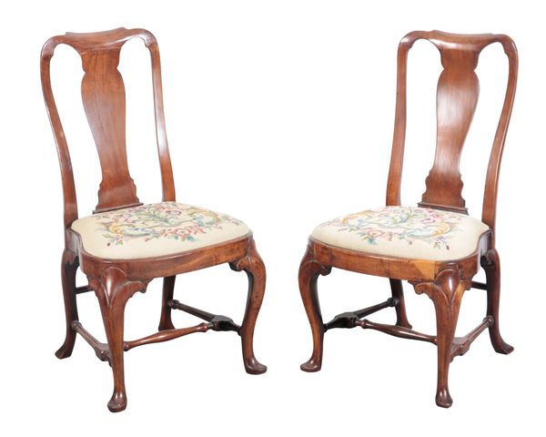 A PAIR OF GEORGE II MAHOGANY DINING CHAIRS