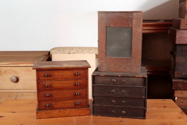 A VICTORIAN PINE MINIATURE COLLECTOR’S CHEST