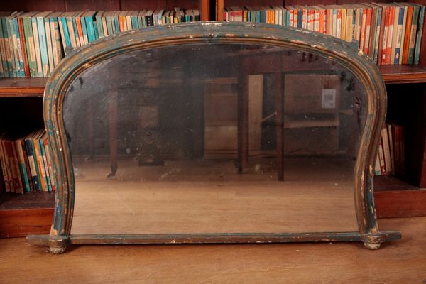 A VICTORIAN GREEN PAINTED OVERMANTEL MIRROR