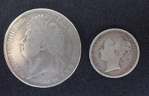 GEORGE  IV CROWN 1822, AND  VICTORIA SHILLING