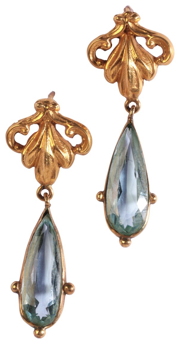 A PAIR OF AQUAMARINE DROP EARRINGS