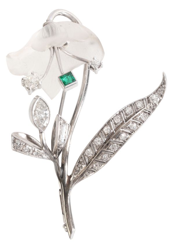 A GEM-SET LILY OF THE VALLEY BROOCH