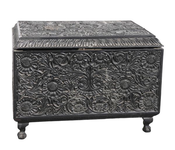 AN ANGLO-CEYLONESE EBONY AND IVORY INLAID GAMES CHEST