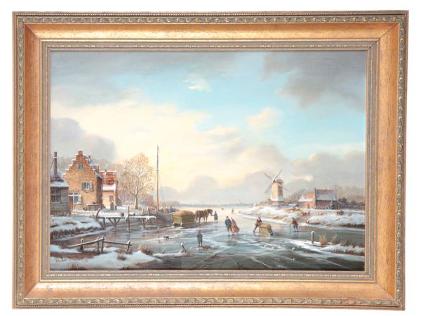 VAN DER MEULLEN (20TH CENTURY) Dutch winter townscape