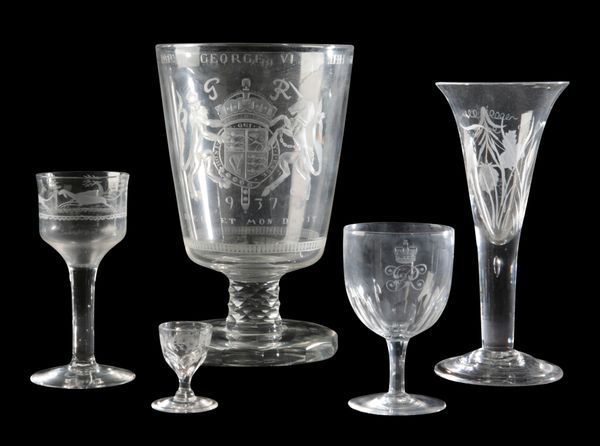 A LARGE GEORGE VI COMMEMORATIVE GLASS GOBLET