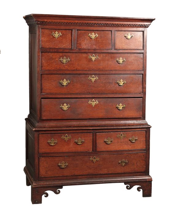 A GEORGE III OAK CHEST ON CHEST