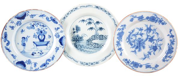 A GROUP OF THREE ENGLISH DELFT PLATES