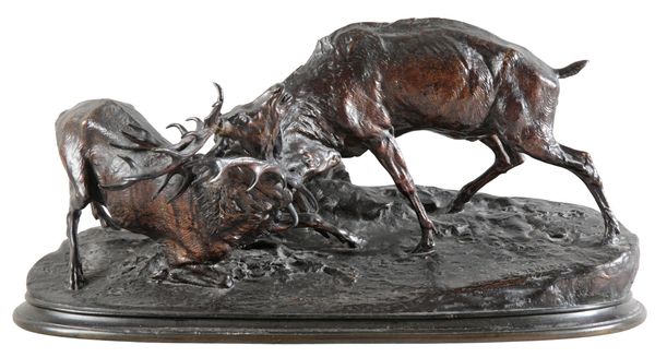 AFTER PIERRE-JULES MÈNE (1810-1879) A patinated bronze group of rutting stags