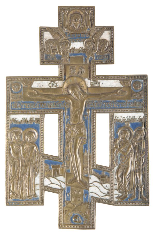 A RUSSIAN BRASS AND ENAMEL ICON