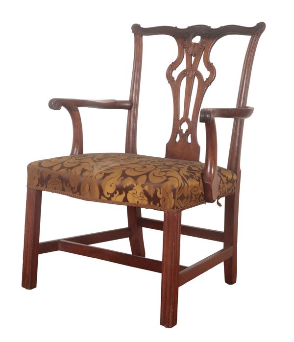 A GEORGE III MAHOGANY OPEN ARMCHAIR