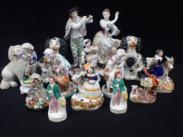 A QUANTITY OF ENGLISH AND  CONTINENTAL DECORATIVE FIGURINES