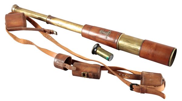 B.C LTD & CO.: A MILITARY ISSUE BRASS AND LEATHER THREE-DRAW TELESCOPE