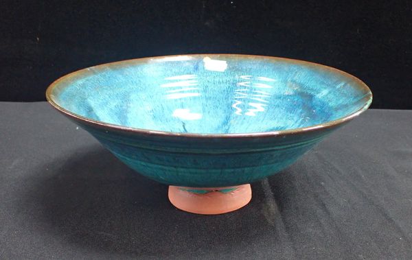 A STUDIO POTTERY BOWL, LABELLED 'STORMY SEA BOWL No.3'