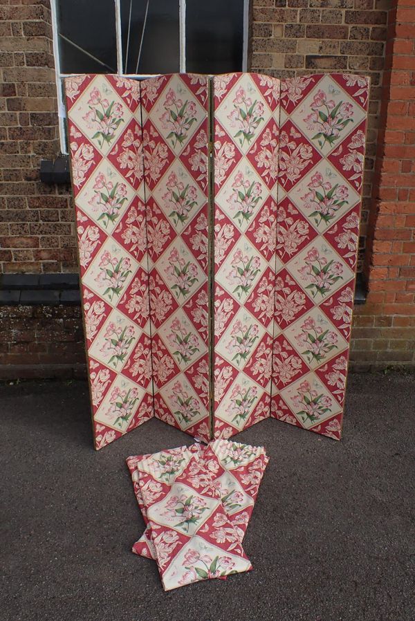 A FOUR-PANEL FOLDING SCREEN, IN TULIP FABRIC