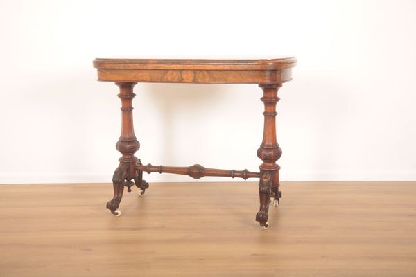 A VICTORIAN MARQUETRY INLAID BURR WALNUT CARD TABLE