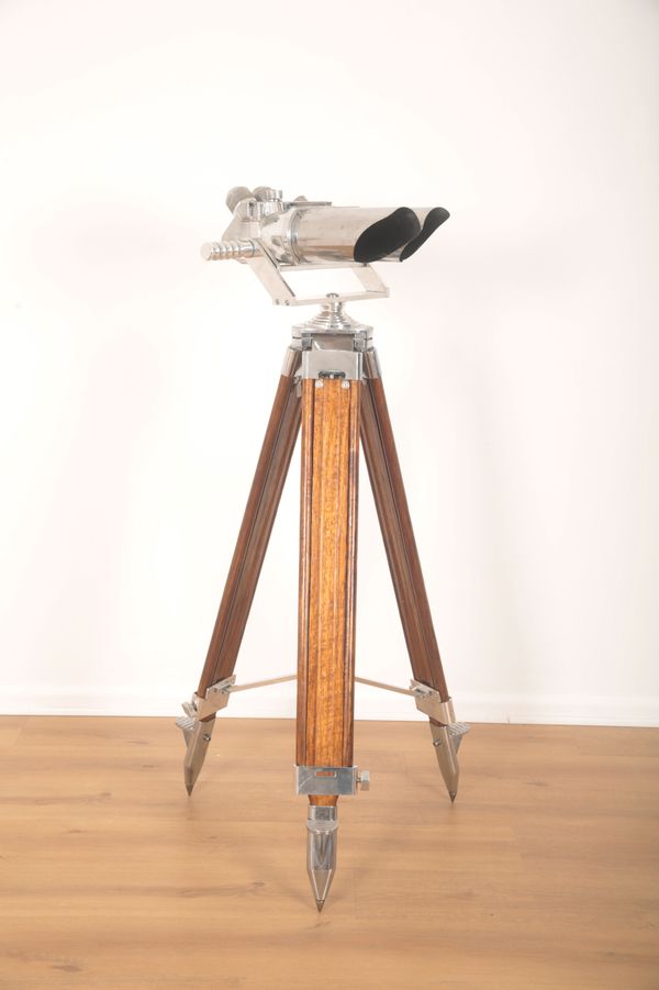 A WWII 10 x 80 DOUBLE TELESCOPE BINOCULAR BY SCHNEIDER OF GERMANY