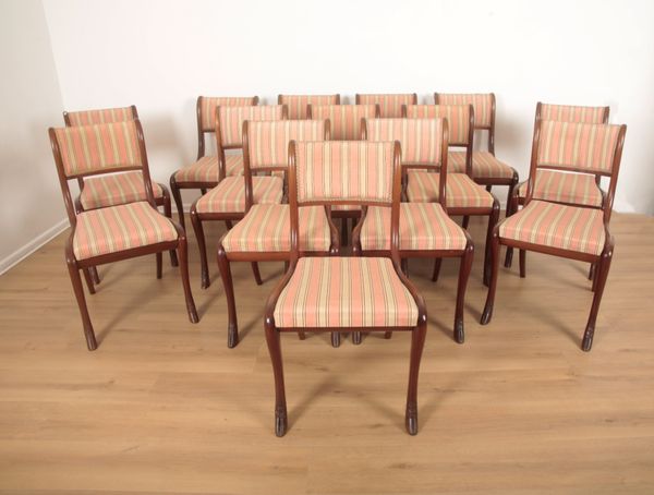 A SET OF FOURTEEN MAHOGANY DINING CHAIRS OF REGENCY STYLE