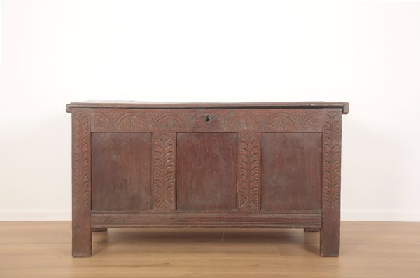 AN OAK COFFER OR BLANKET CHEST