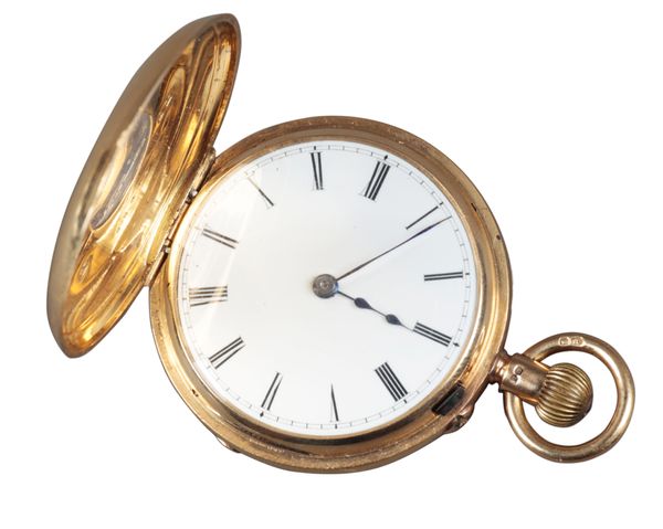 AN 18CT GOLD HALF HUNTER POCKET WATCH
