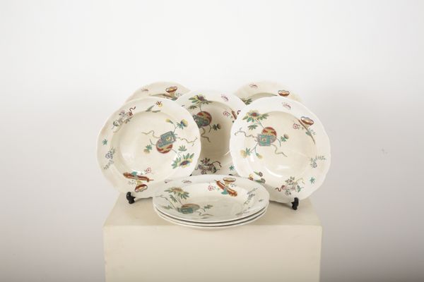 SEVEN VICTORIAN GEORGE JONES STONE CHINA 'CUBA' PATTERN SOUP DISHES