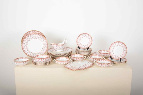 A PART DINNER SERVICE OF SPODE 'FLEUR DE LYS' RED BONE CHINA