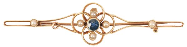 AN ANTIQUE SAPPHIRE AND SEED PEARL BROOCH