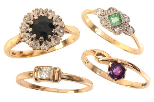 FOUR GEM-SET RINGS