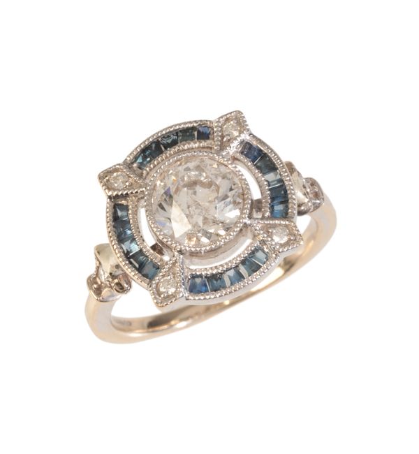 A VINTAGE SAPPHIRE AND DIAMOND TARGET RING